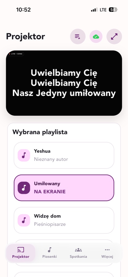 Mobilne sterowanie projektorem w Śpiewnik.app